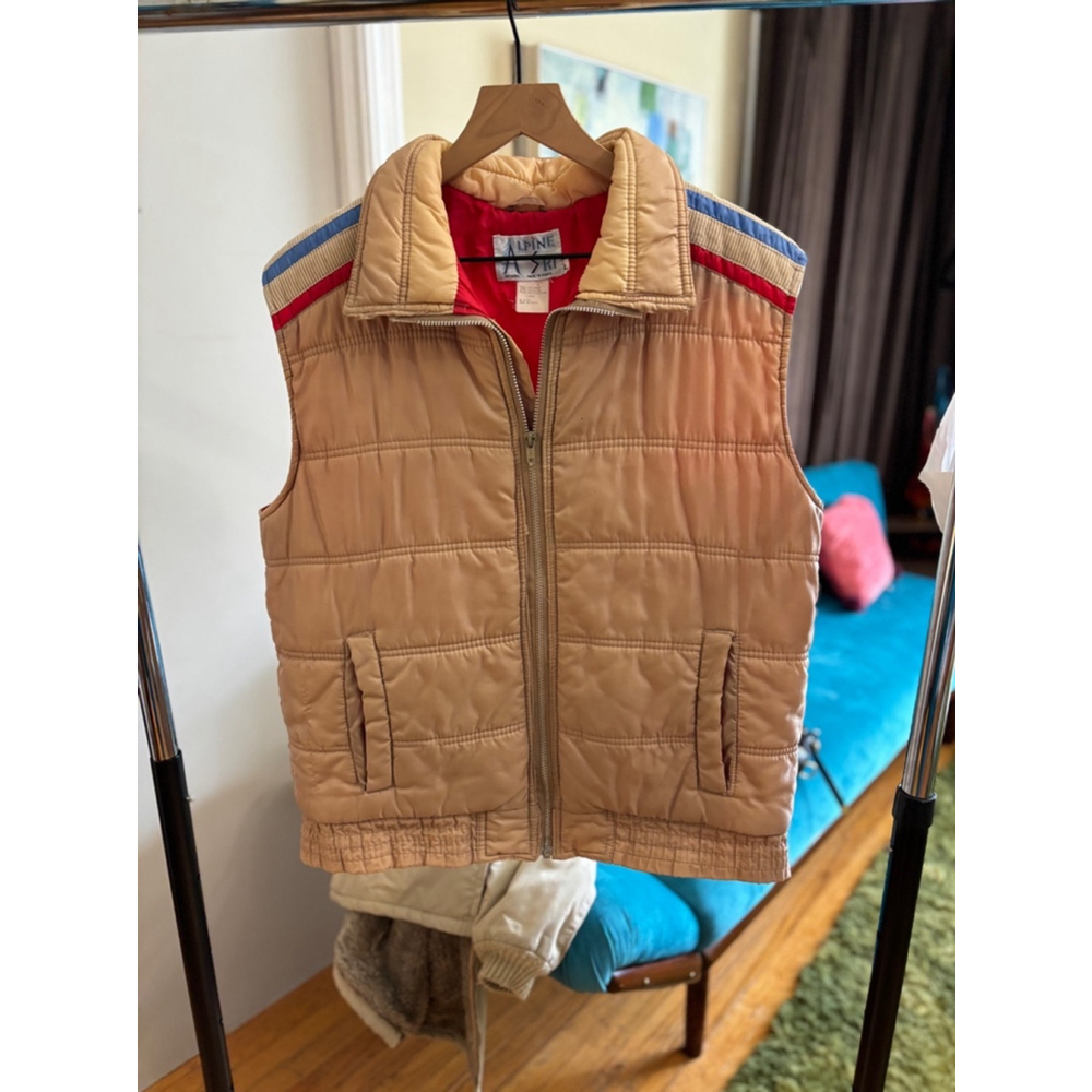 Vintage Men's Alpine Ski Tan Red Vest Size L